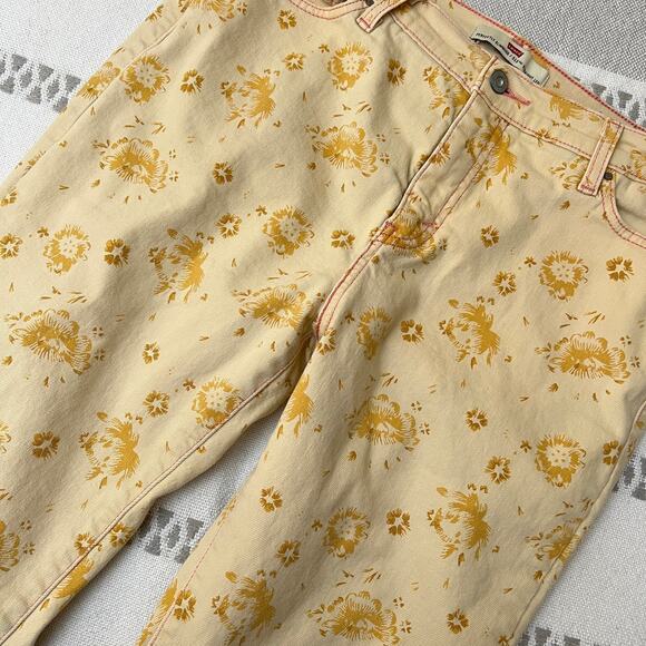 Levi's Perfectly Slimming 512 Straight Leg Jeans Women's 14 Floral Print Yellow - Picture 7 of 14